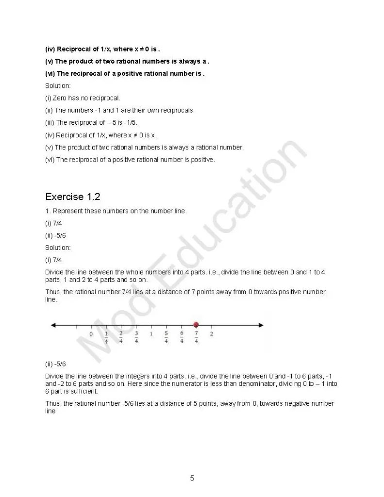 NCERT Solution Class 8 Maths Chapter 1 Rational Number