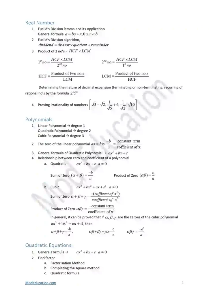 Maths formulas for class 10 pdf free download – Maths formulas for class 10